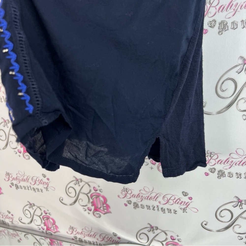 Tribal tank top embroidered Navy Blue Sleeveless Top floral flowers shirt - Picture 4 of 11